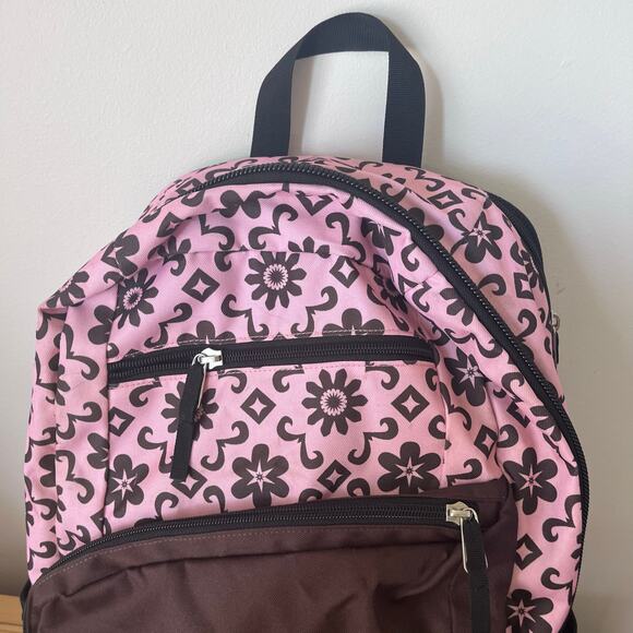 Kavu Brown Pink Floral Print Backpack Book Bag Travel Sling Strap Large main image 5